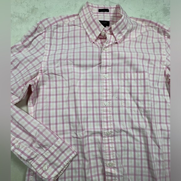 Men’s J. Crew Medium Slim Fit Classic Pink Plaid Windowpane Casual Shirt EUC - Picture 10 of 12